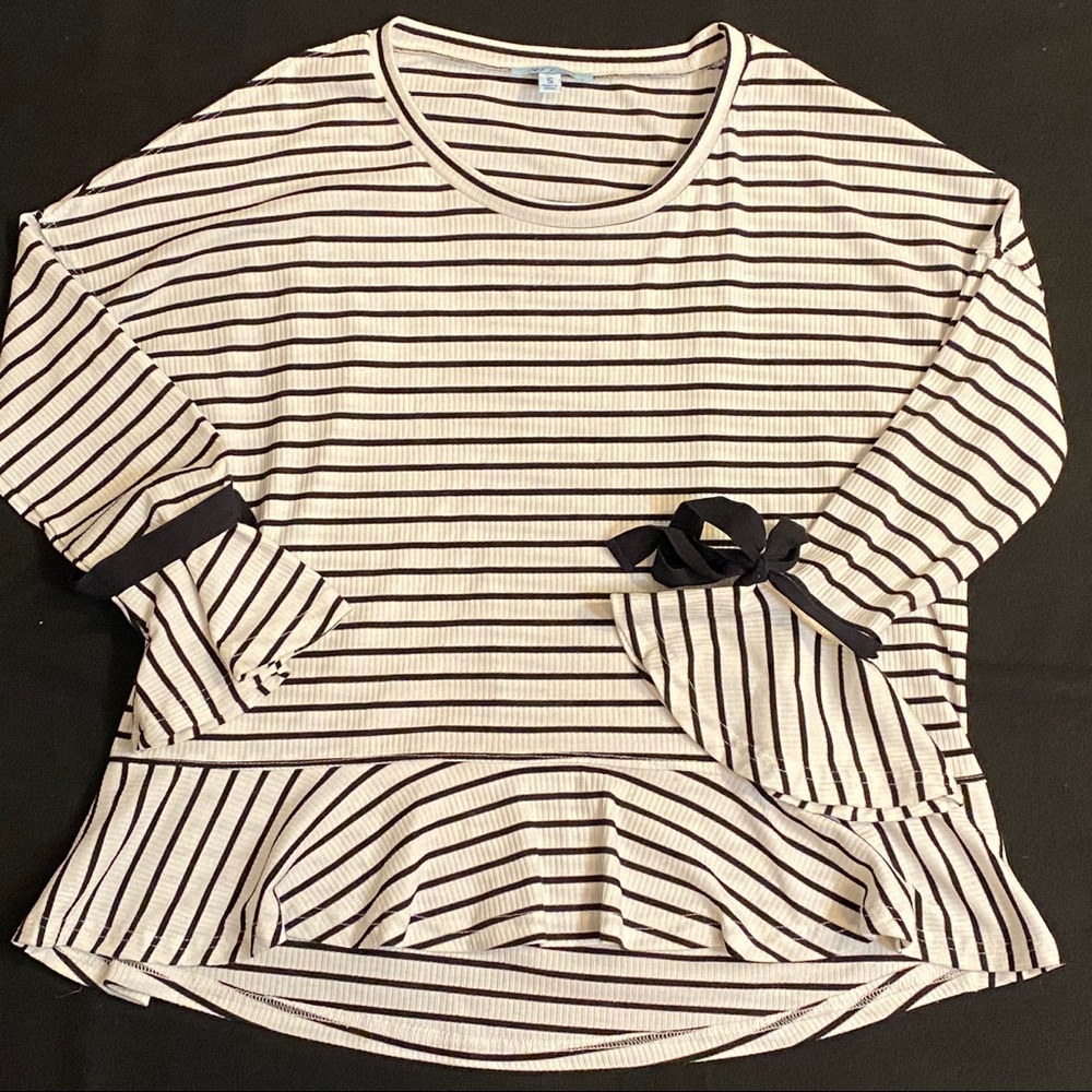 She + Sky Peplum Top with Tie Cuffs